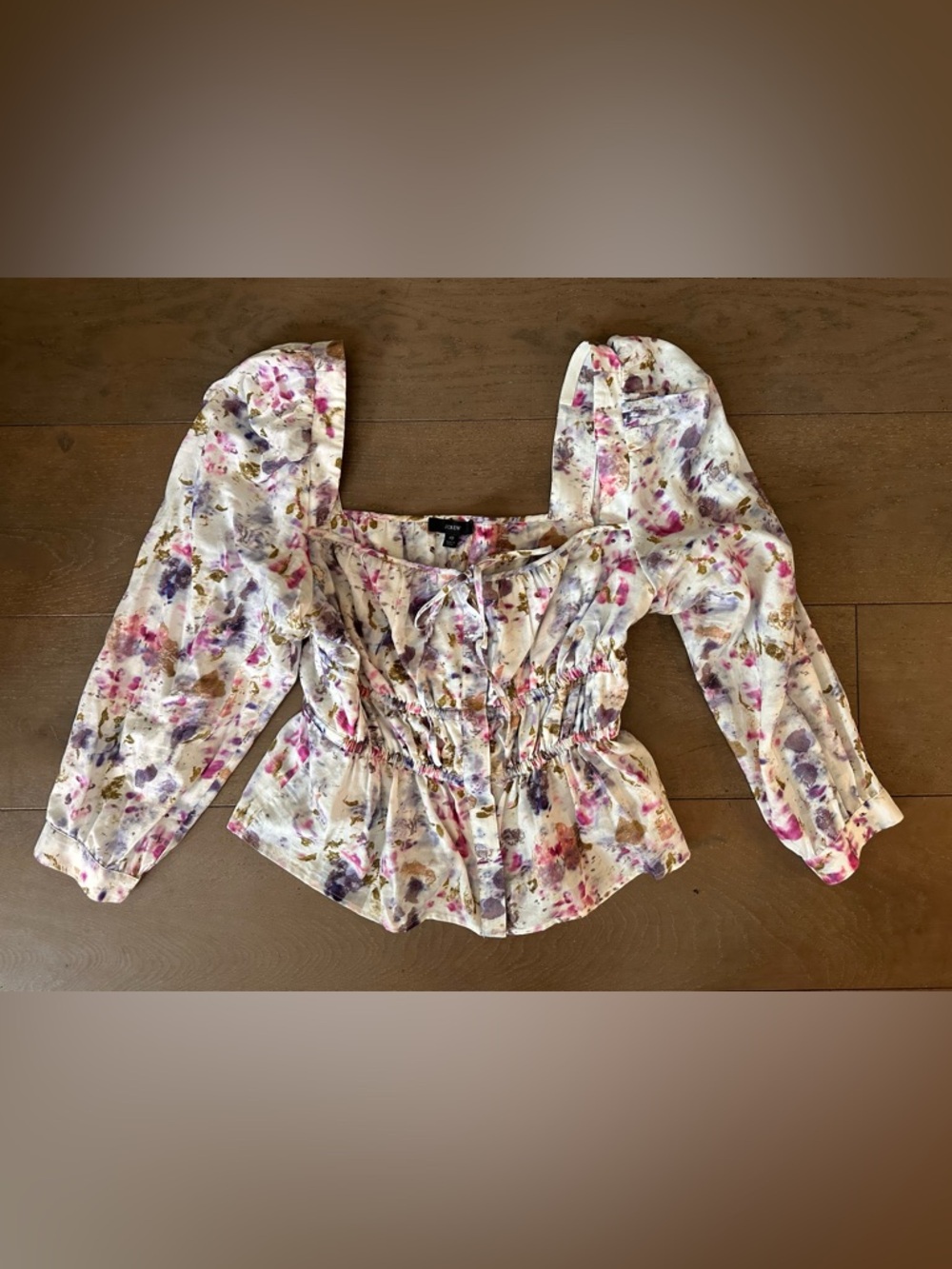 J.Crew Re-Imagined Floral Smocked Peplum Blouse Puff Sleeve Top